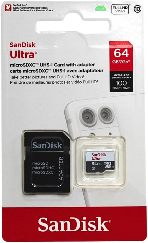 SanDisk Ultra MicroSD Card 64GB 100MB/s for Phone & Camera
