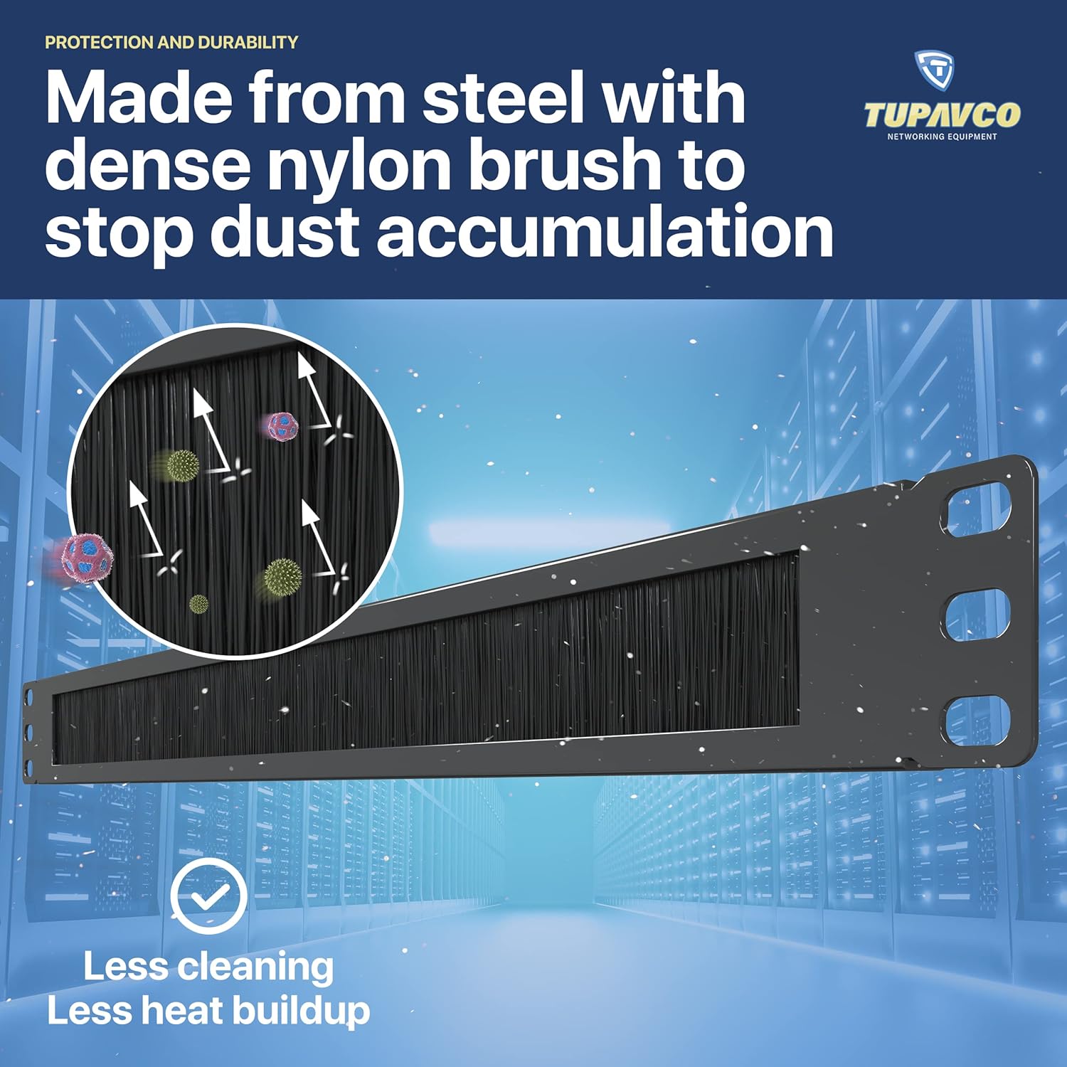 1U Rack Brush Panel: Cable Management, Airflow, Dust Control