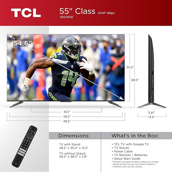 TCL 55V6C 55-inch 4K HDR Google TV | Dolby Atmos, HDMI 2.1 Gaming, AiPQ Processor