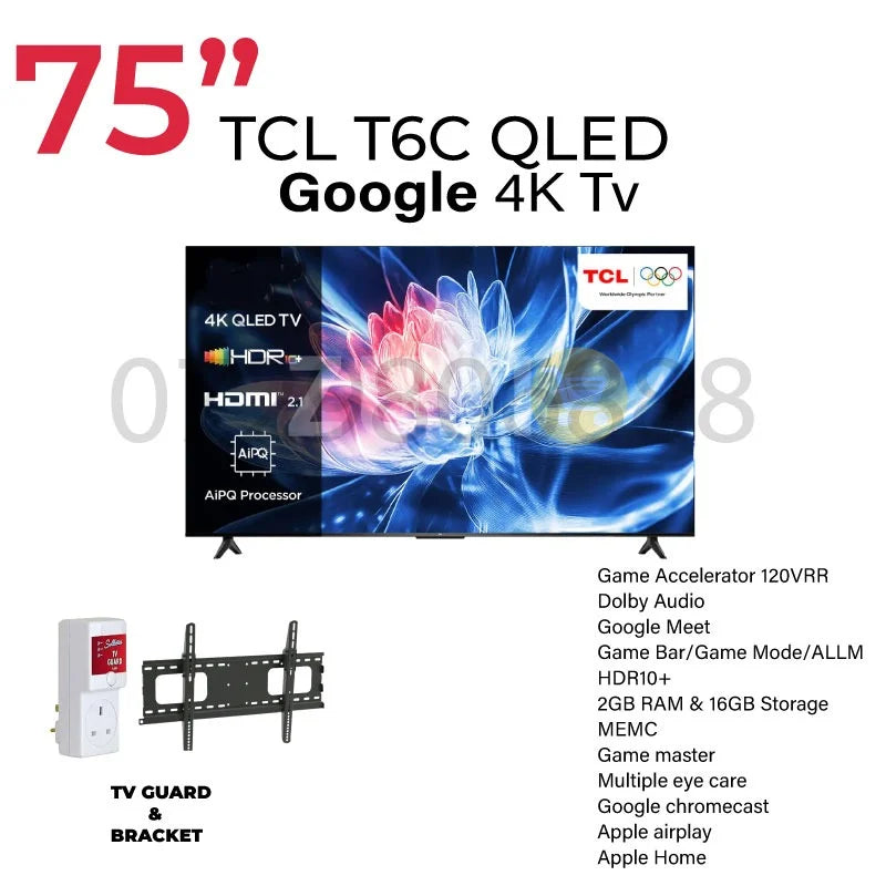 TCL 75T6C | 75" 4K QLED Google TV with Dolby Atmos, Game Accelerator & HDR10+