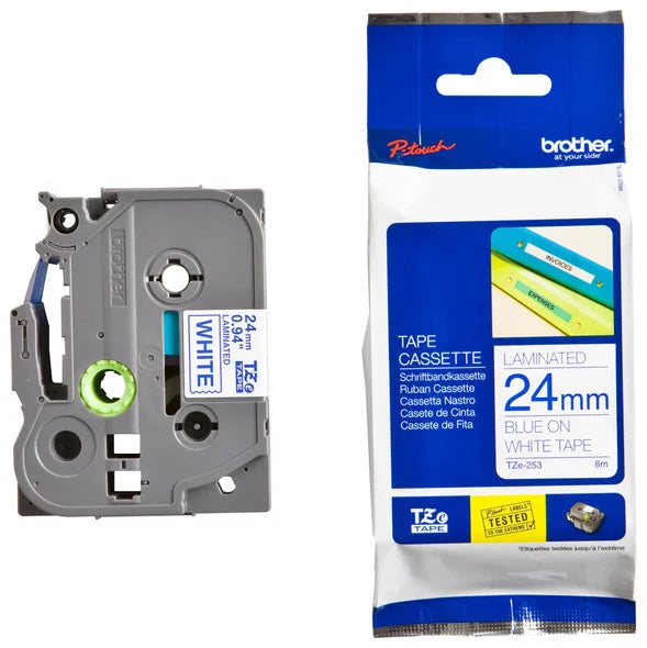 Brother TZ2-551 Label Tape 24mm x 8m – Black on Blue Laminated Tape for Brother P-touch Label Printers