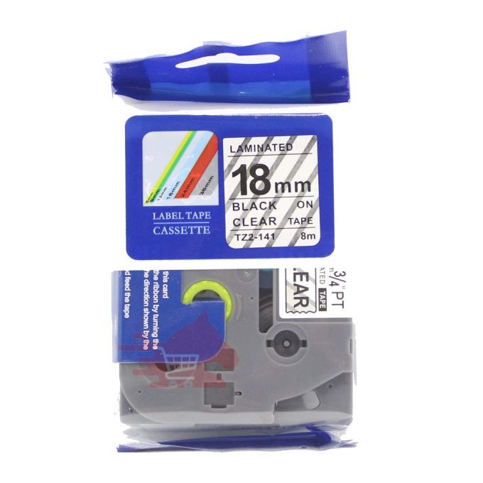 Brother TZ2-141 Label Tape 18mm x 8m – Black on Clear Laminated Tape for Brother P-touch Label Printers