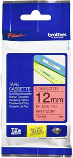 Brother TZ2-431 Label Tape 12mm x 8m – Black on Red Laminated Tape for Brother P-touch Label Printers