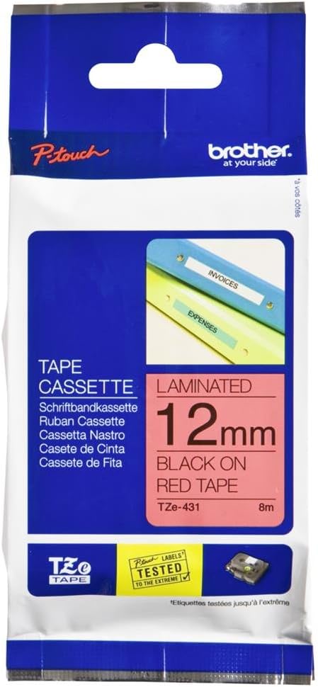 Brother TZ2-431 Label Tape 12mm x 8m – Black on Red Laminated Tape for Brother P-touch Label Printers