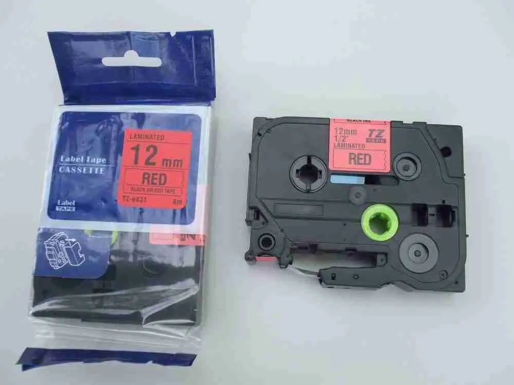 Brother TZ2-431 Label Tape 12mm x 8m – Black on Red Laminated Tape for Brother P-touch Label Printers