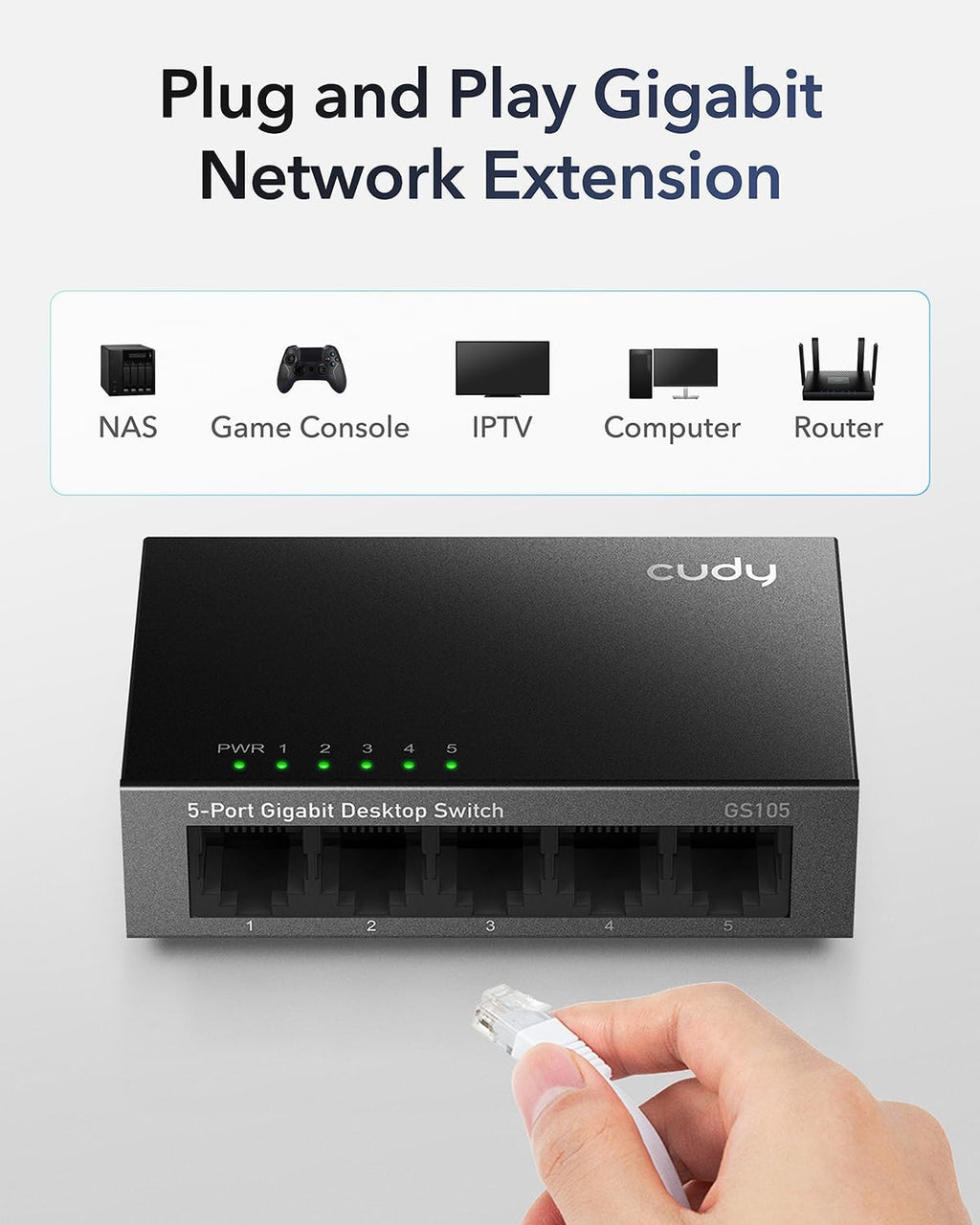 CUDY GS105 5-Port Gigabit Metal Switch - Unmanaged, Plug & Play & Energy Efficient