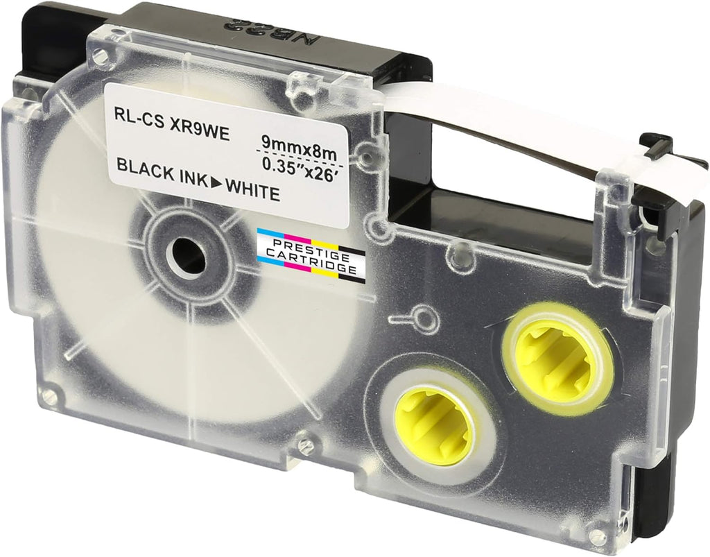 Casio PT-9WE Label Tape Cartridge – Black on White, 9mm x 8m