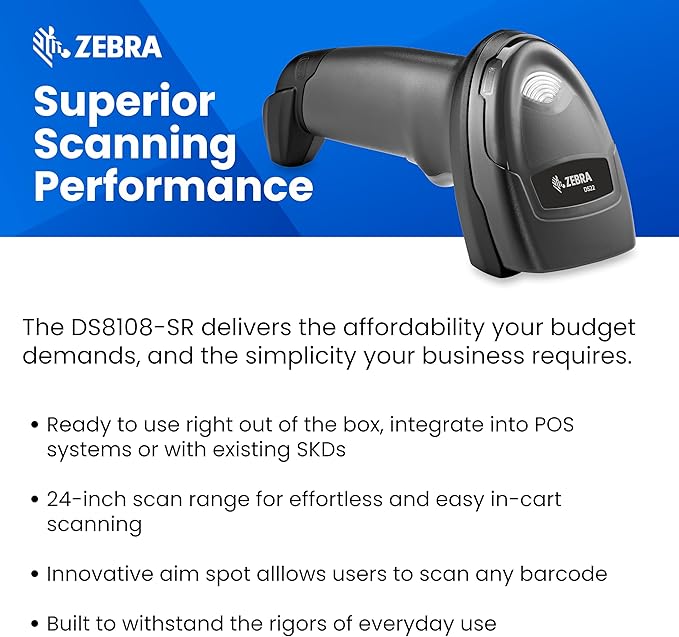 Zebra DS2208 1D/2D Barcode Scanner (USB Kit) | Easy POS & Retail Imager