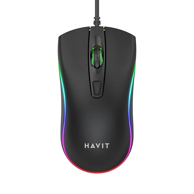 HAVIT MS72 Wired Optical Mouse: Adjustable 1200 DPI, 4 Buttons, RGB LED