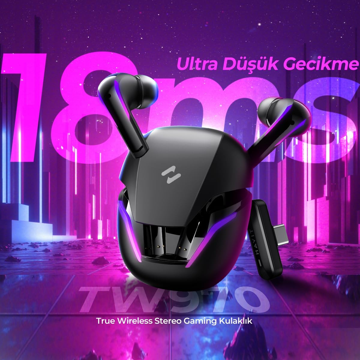 Havit TW970 RGB Gaming Earbuds - Ultra-Low Latency, Dual Connection & Type-C Dongle