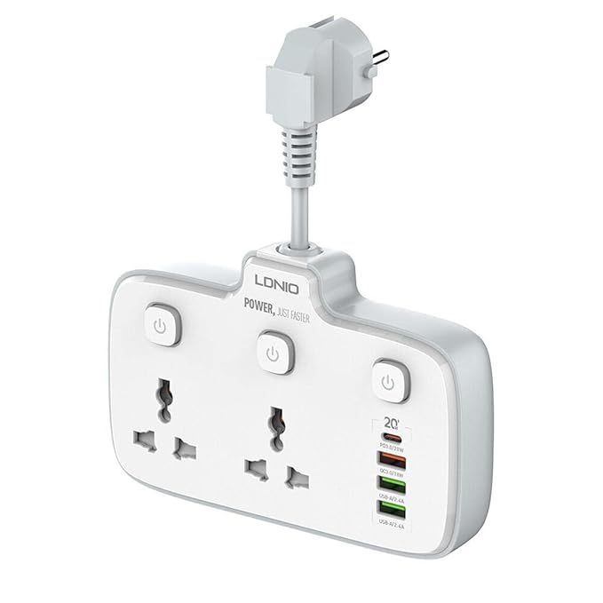 LDNIO SC2413 Wall Socket with USB-C PD & QC3.0 | 2 Outlets + 4 USB Ports