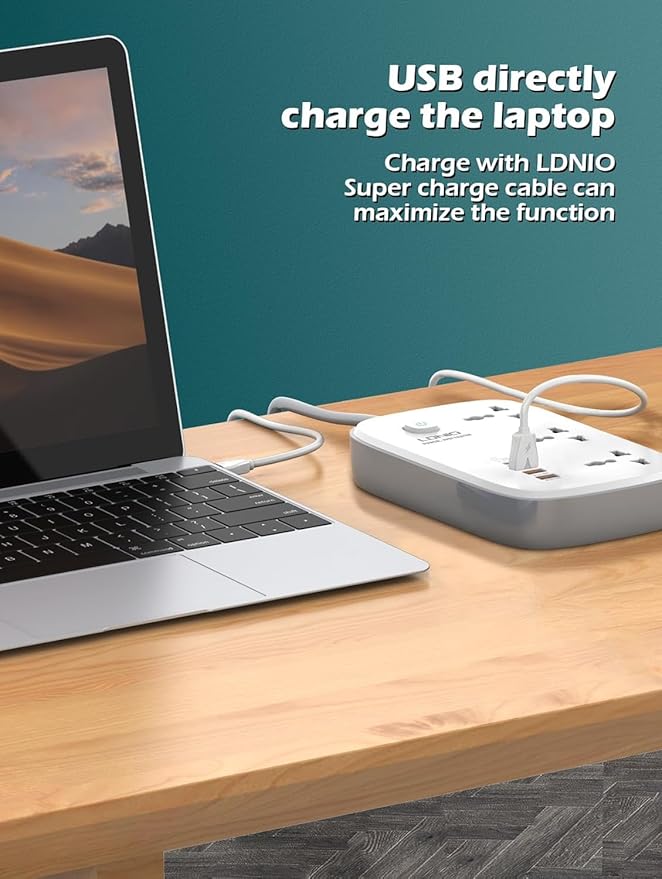 LDNIO SC3416 3250W Power Strip | 3 Universal Outlets + 4 USB Ports
