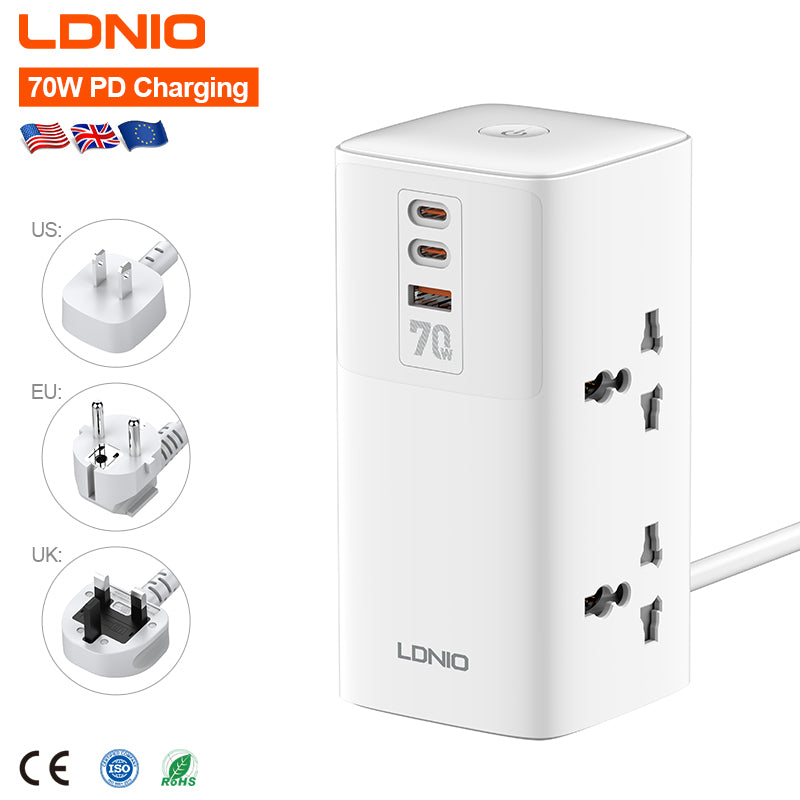 LDNIO SC4383 Tower Power Strip | 4 Outlets + USB-C PD & QC 3.0