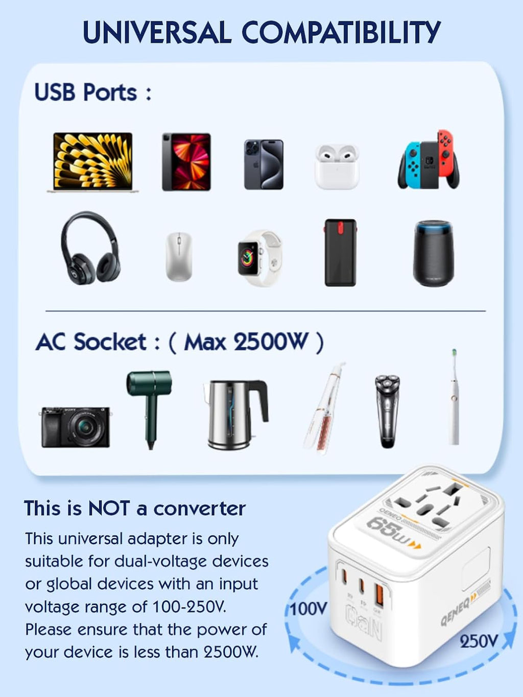 LDNIO Z6 65W GaN Universal Travel Adapter with USB-C & USB-A Ports