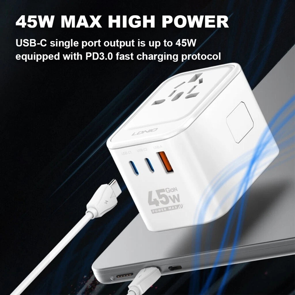 LDNIO Z8 45W GaN Universal Travel Adapter with USB-C & USB-A Ports