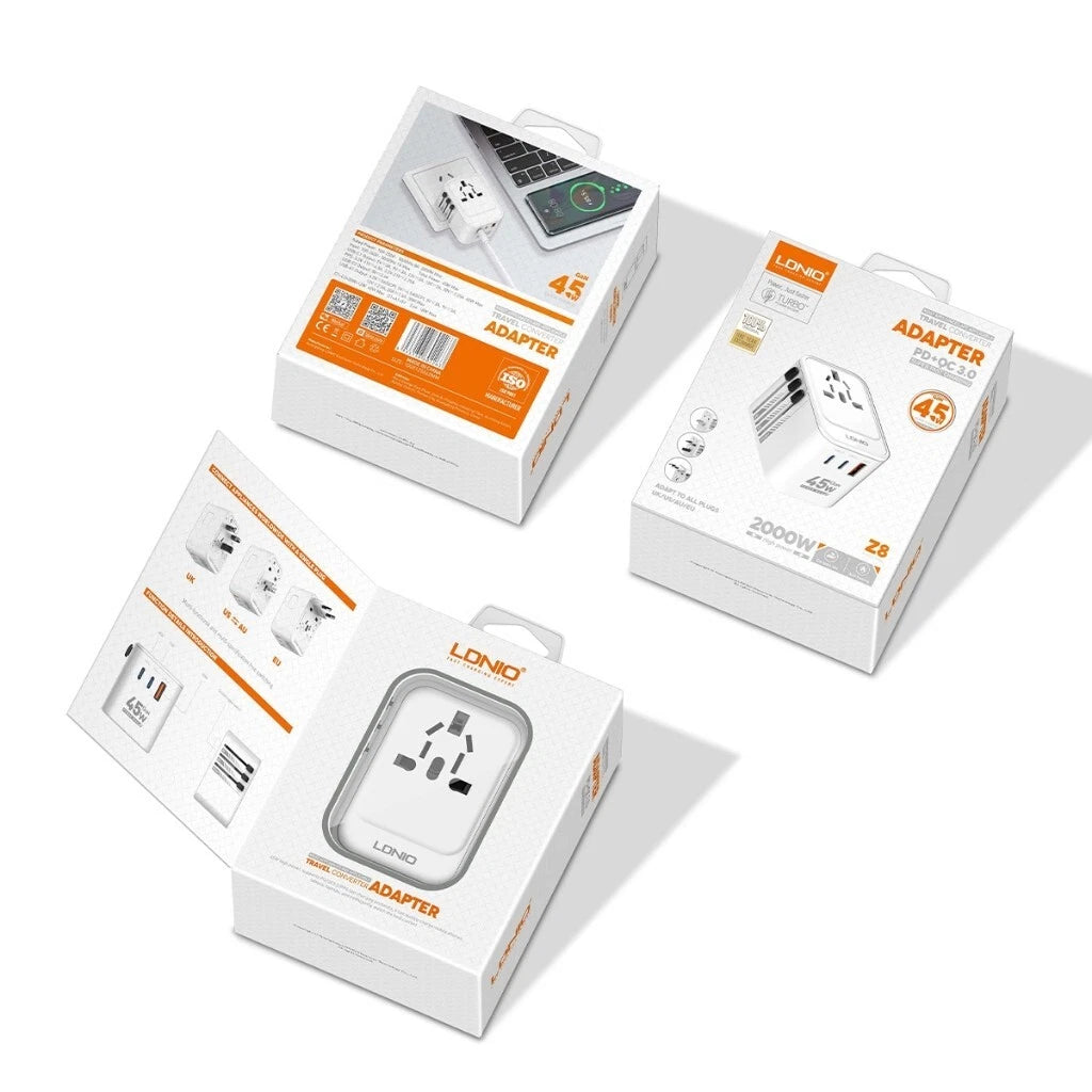 LDNIO Z8 45W GaN Universal Travel Adapter with USB-C & USB-A Ports