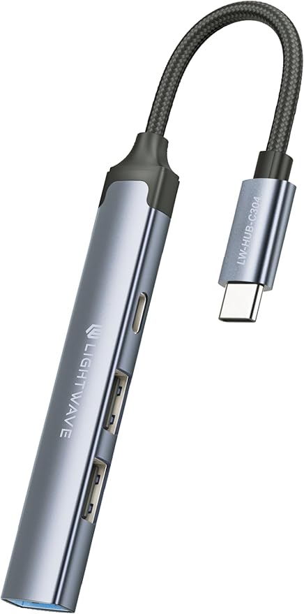 Light Wave 4-in-1 USB-C Hub Adapter – 1x USB 3.0, 2x USB 2.0, 1x Type-C, High-Speed Data Transfer