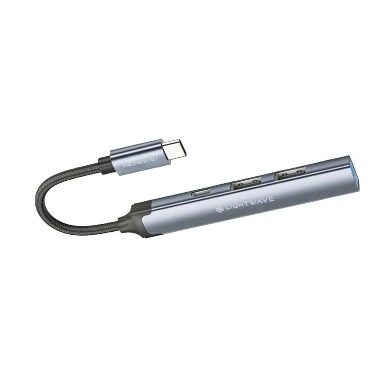 Lightwave 4-in-1 USB-C Hub Adapter – 1x USB 3.0, 2x USB 2.0, 1x Type-C Port, High-Speed Data Transfer