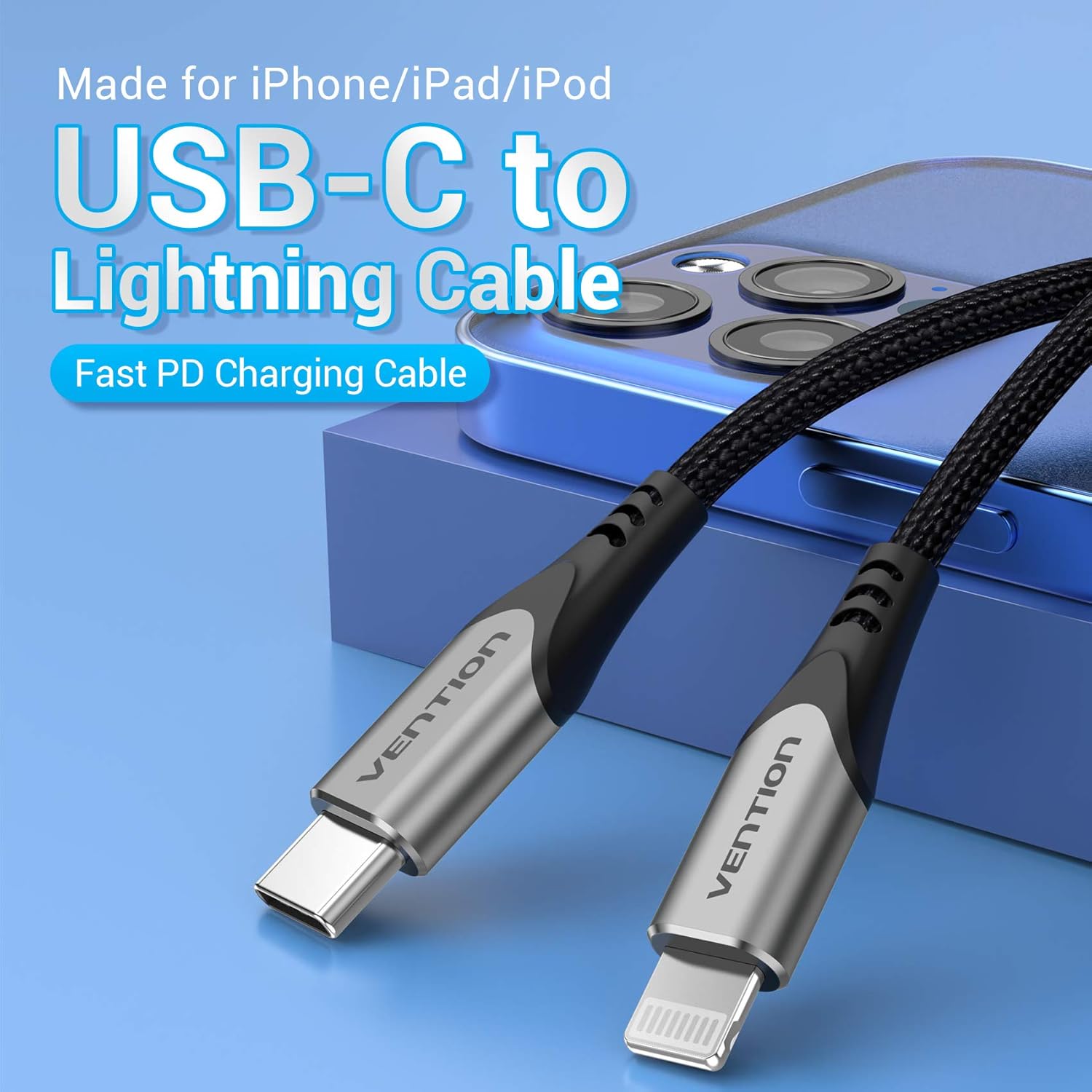 Vention USB-C to Lightning Cable 1.5M Price in Kenya | MFi Certified Gray