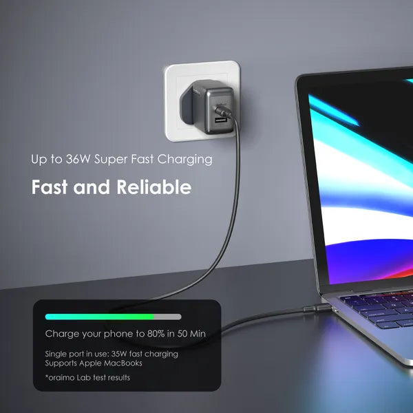 Oraimo PowerGaN 36 Pro 36W Wall Charger with USB-C & USB-A Ports