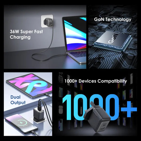 Oraimo PowerGaN 36 Pro 36W Wall Charger with USB-C & USB-A Ports