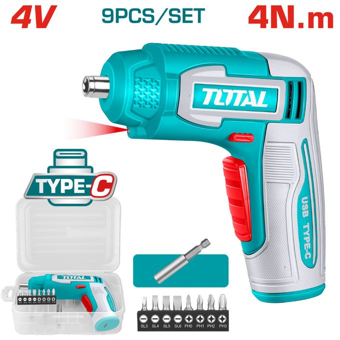 TOTAL TSDLI0458 4V Cordless Screwdriver | 4Nm Torque & USB-C Charging