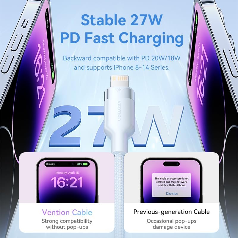 Vention USB-C to Lightning Cable 2M 3A – Fast Charging Aluminum Alloy