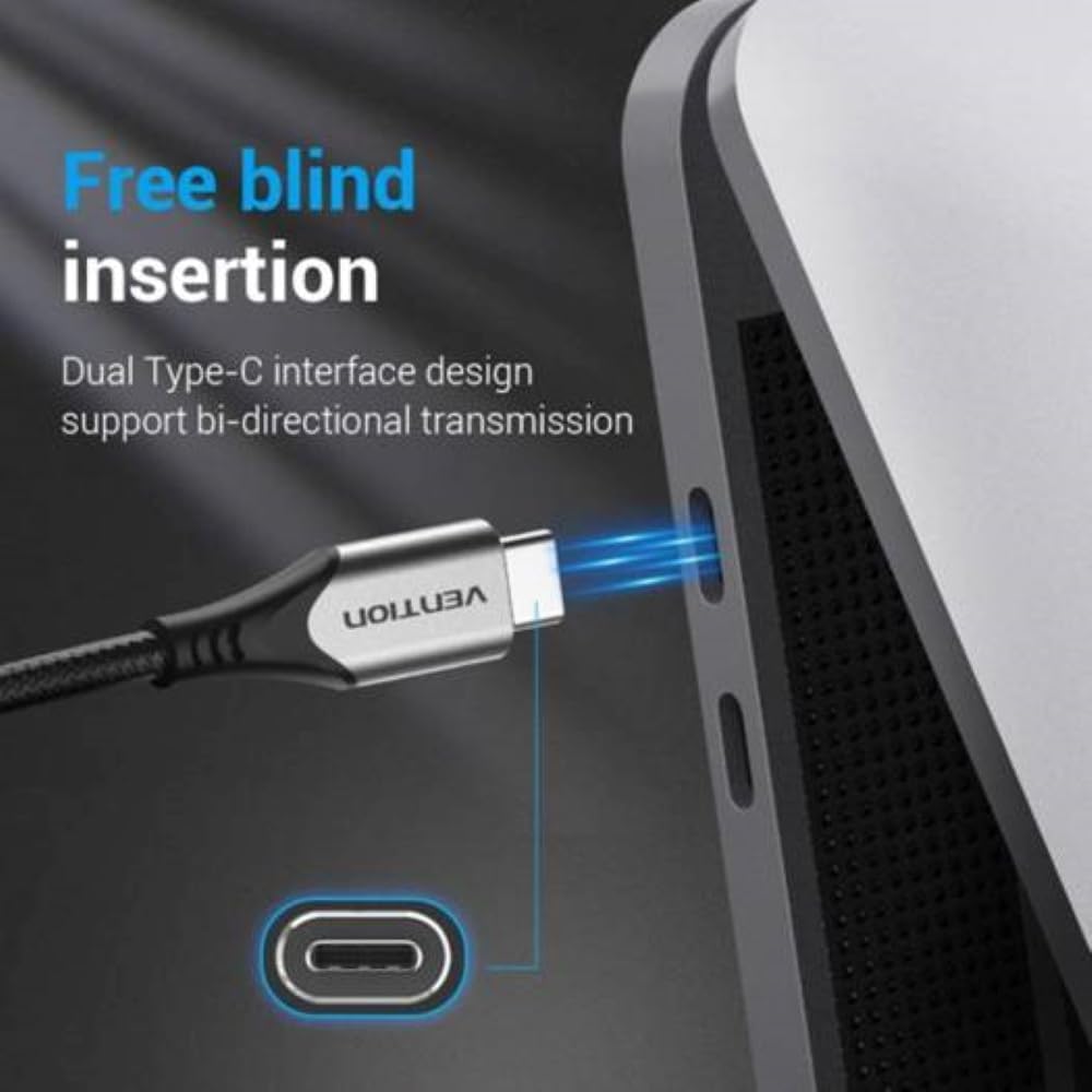 Vention USB-C to USB-C 3.1 Cable 1M – Cotton Braided Fast Charging & Data Transfer (Gray)