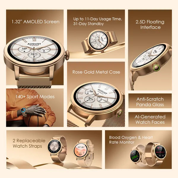 Oraimo Watch Muse OSW-831N | 1.32" AMOLED Smartwatch with 2 Straps & IP68 Waterproof